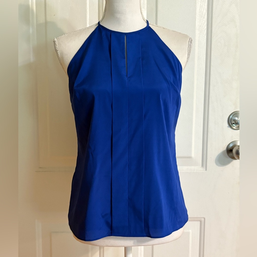 Ann Taylor size 4P SILK Royal Blue Halter Neck Top NWT